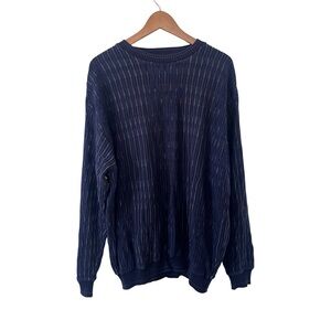Tosani Navy Multocolor Vintage 1980's Coogi Style 3D Cable Knit Sweater